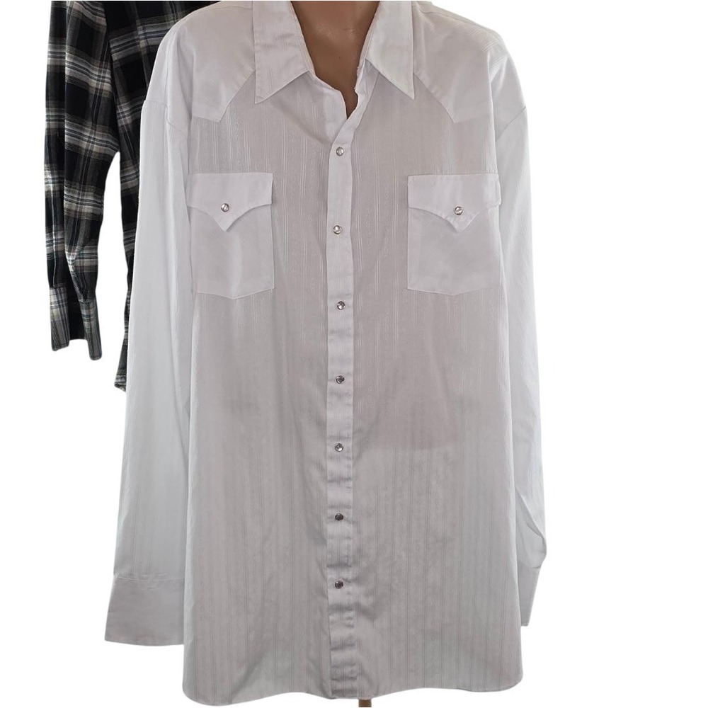 Ely Cattleman Shirt Lot Mens 3XL Tall/Big White Black Plaid Western Pearl Snap
